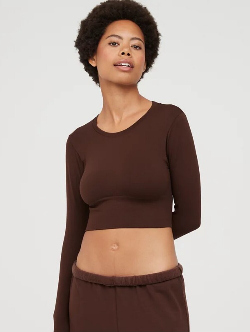 Offline by Aerie Sidewalk Seamless Long Sleeve Espresso Cropped T-Shirts